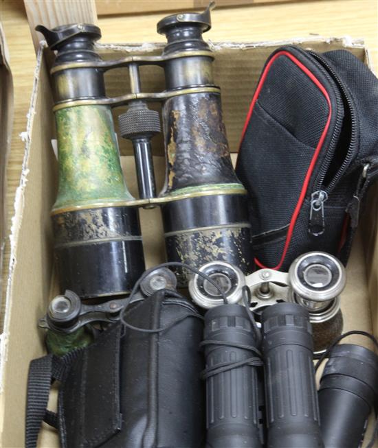 A pair of marine binoculars and two pairs opera glasses etc